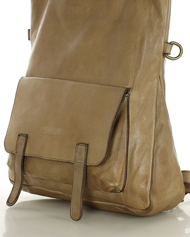 Skórzana torebka plecak z kieszenią z przodu - MARCO MAZZINI beż taupe