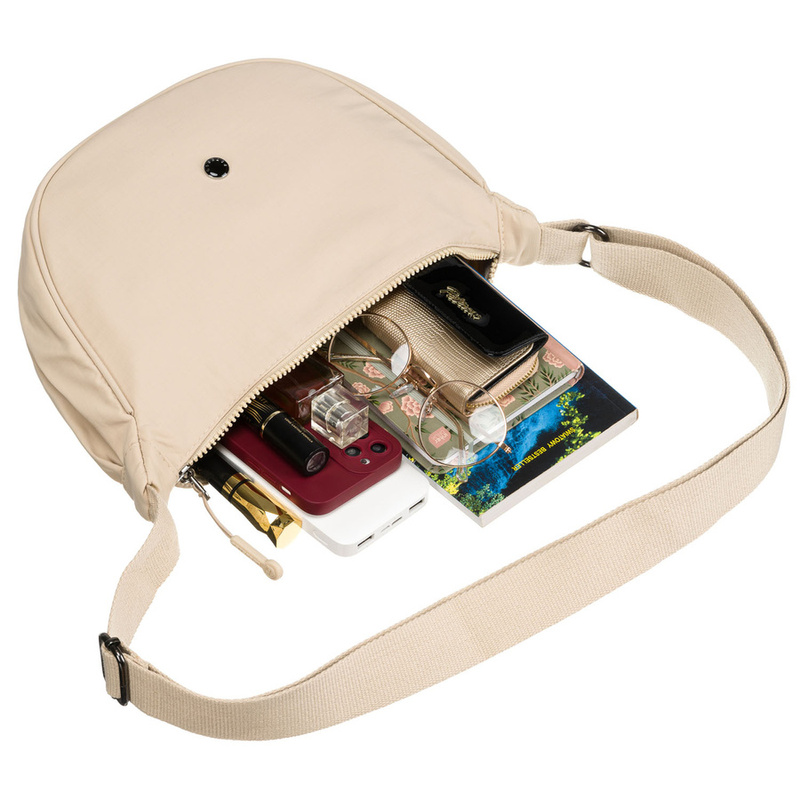 Beżowa torebka damska z poliestru zawieszona na regulowanym pasku - Peterson