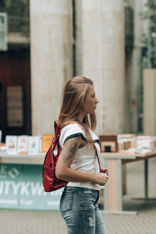 Plecak Damski Skórzany Trójkąt Pojemny Polski bordowy Q60