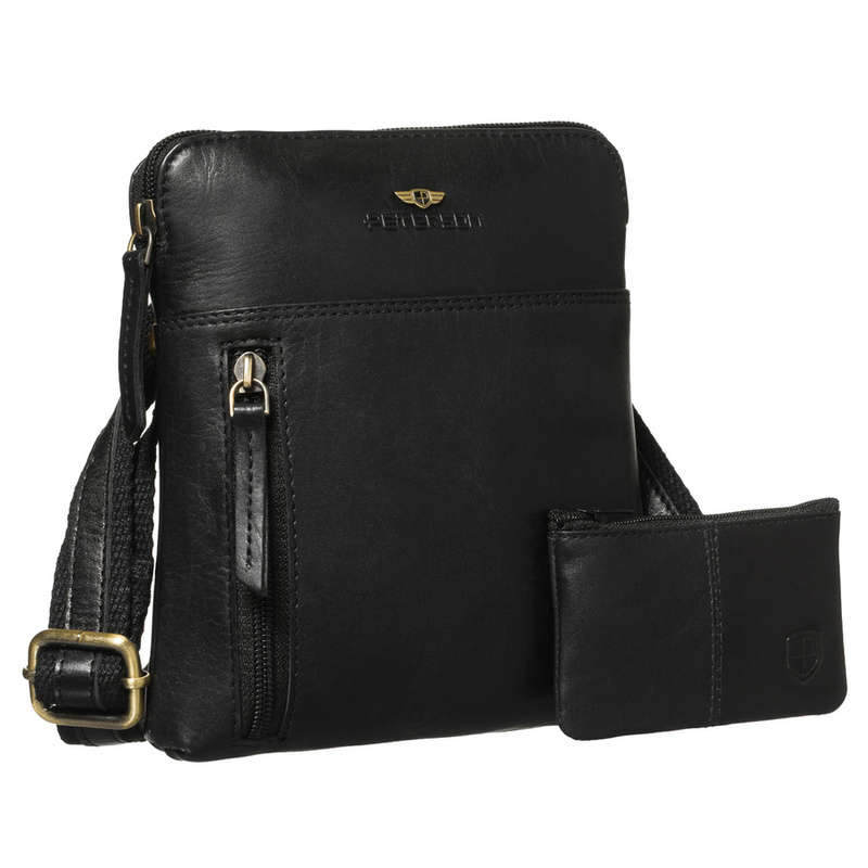 Listonoszka męska ze skóry naturalnej w czarnym kolorze, jednokomorowa i zamykana suwakiem - Peterson