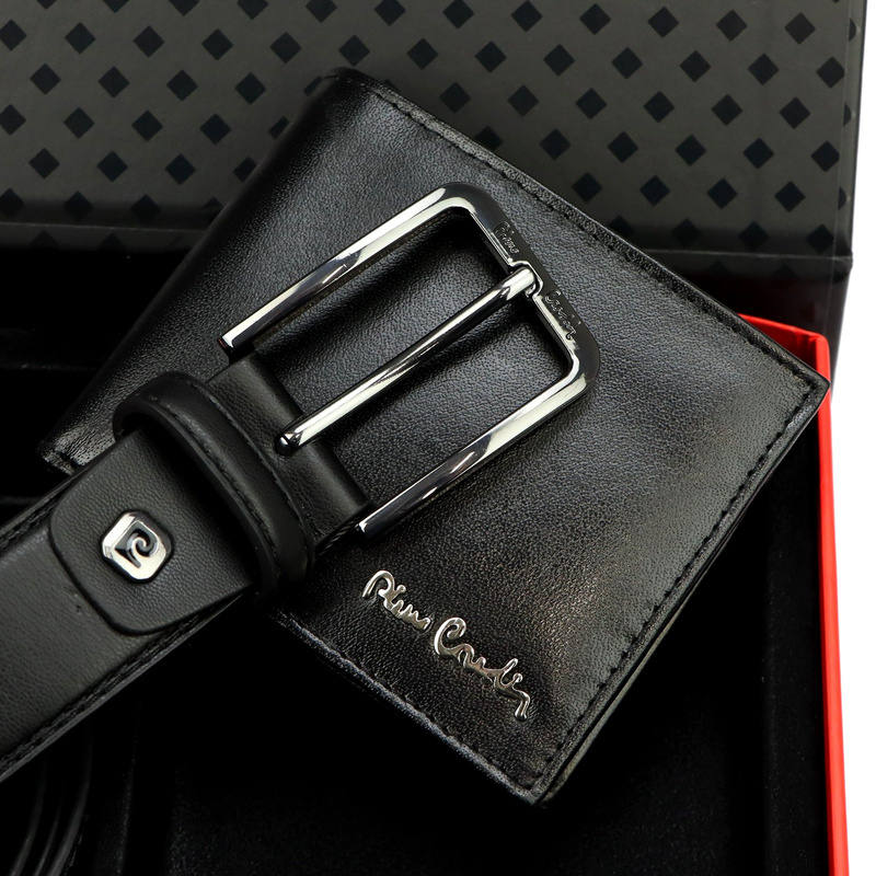 Pierre Cardin portfel i pasek do spodni męski zestaw skóra naturalna