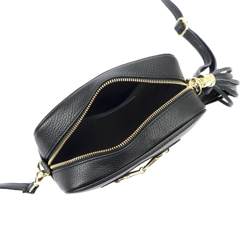 Luka damska listonoszka skóra naturalna torebka z brelokiem z frędzlem