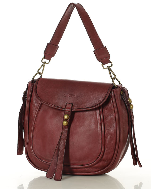 Marco Mazzini Torebka classic saddle bag ze skóry naturalnej na ramie bordowa