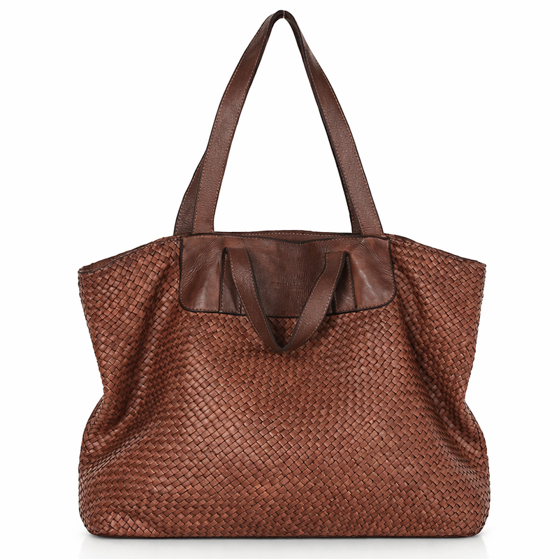 Torba damska pleciona shopper & shoulder leather bag MAZZINI brąz
