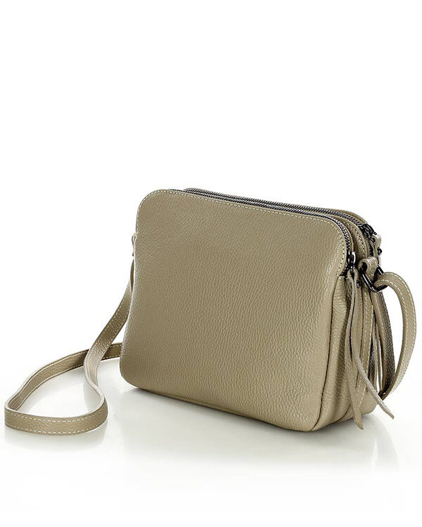 Torebka skórzana crossbody listonoszka dwie komory - MARCO MAZZINI beż cappuccino