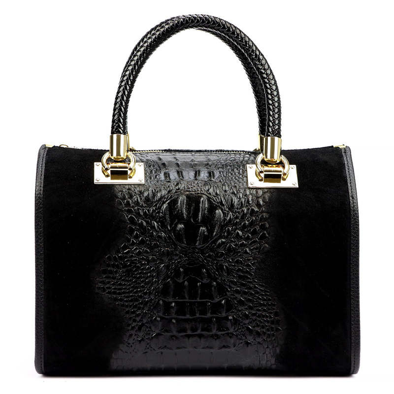 Vera Pelle Damski kuferek wzór skóra krokodyla torebka skórzana do ręki