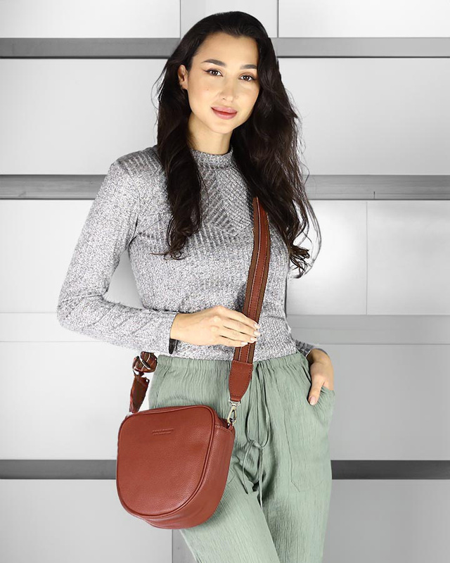 Torba skórzana na dwa zamki crossbody camera bag - MARCO MAZZINI brązowy