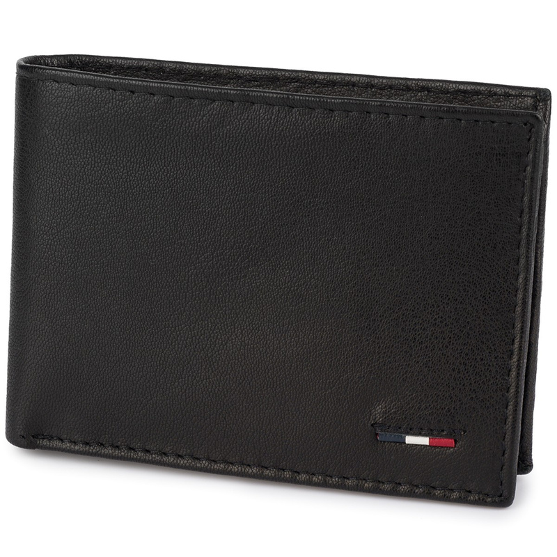 Portfel skórzany męski mały poziomy z flagą czarny RFiD Beltimore D54
