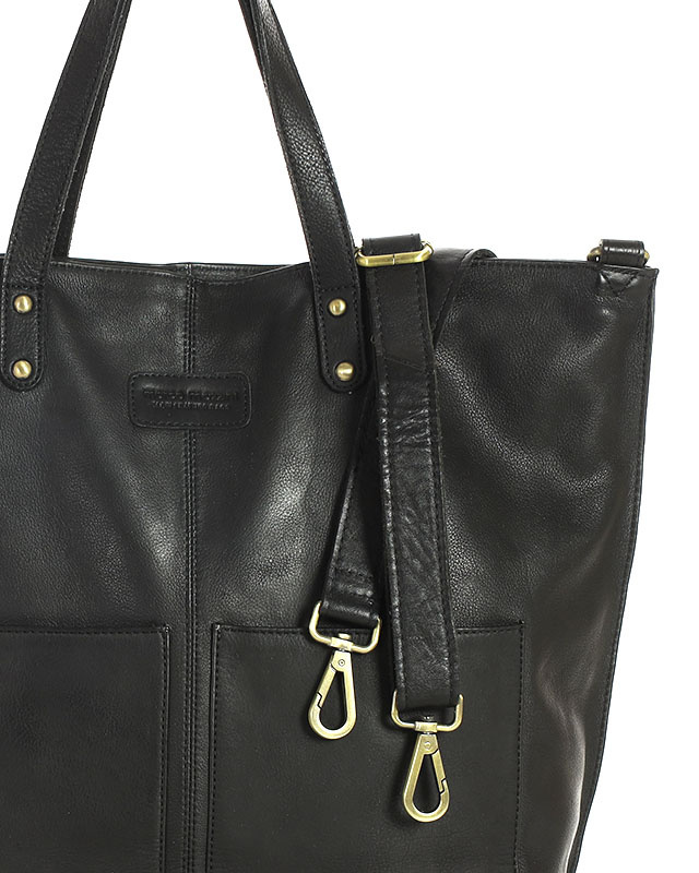 Torebka skórzana czarna duża typu shopper  - MARCO MAZZINI