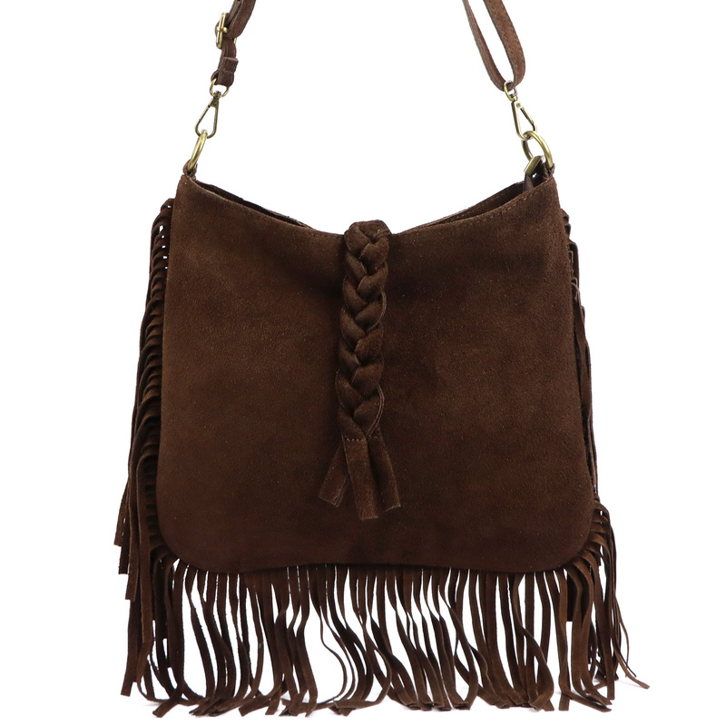 Luka Listonoszka damska skórzana z frędzlami boho torebka na ramię