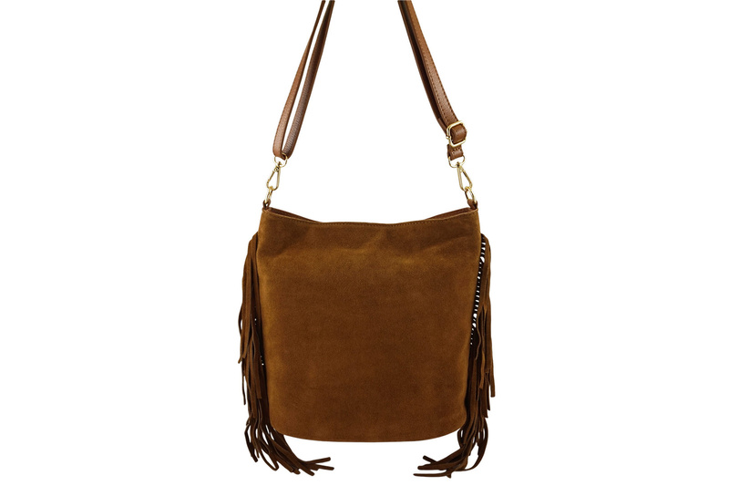 Zamszowa torebka boho z frędzlami - Brązowa jasna