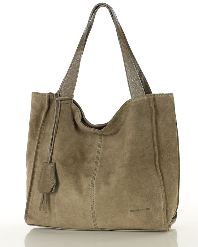 Beżowa torba zamszowa ze skóry typu shopper - MARCO MAZZINI