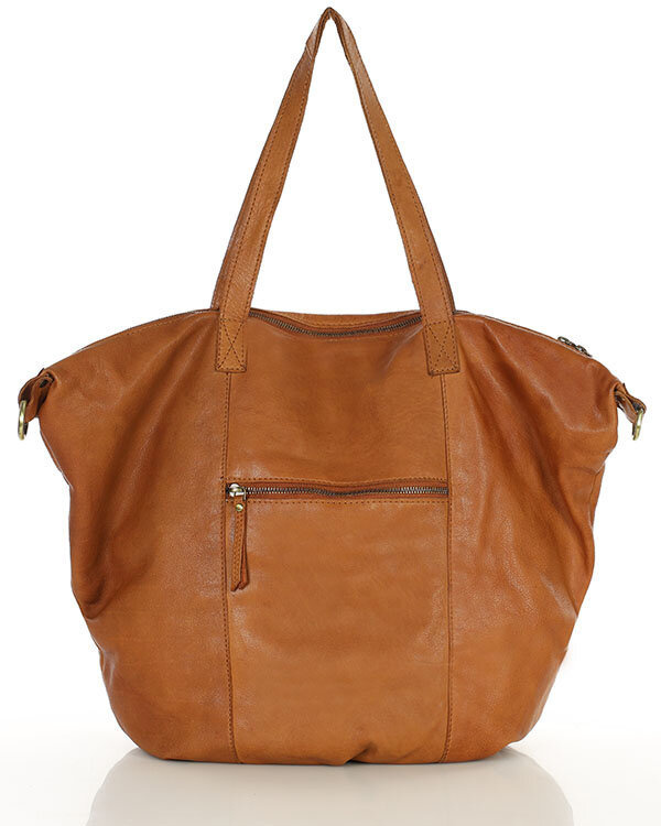 Torba damska skórzana shopper z kieszeniami - It bag MARCO MAZZINI brąz camel