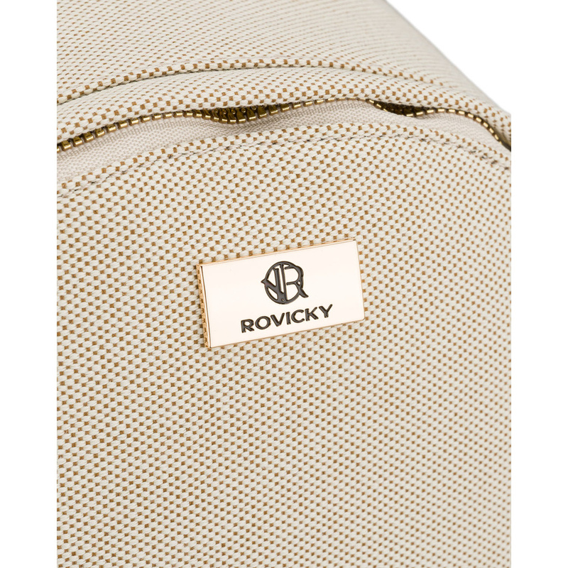 Płócienny plecak damski w beżowo-brązowym kolorze z kieszenią zewnętrzną - Rovicky