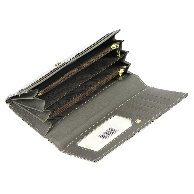 Rovicky podłużna damska portmonetka skóra naturalna portfel wzór węża RFID