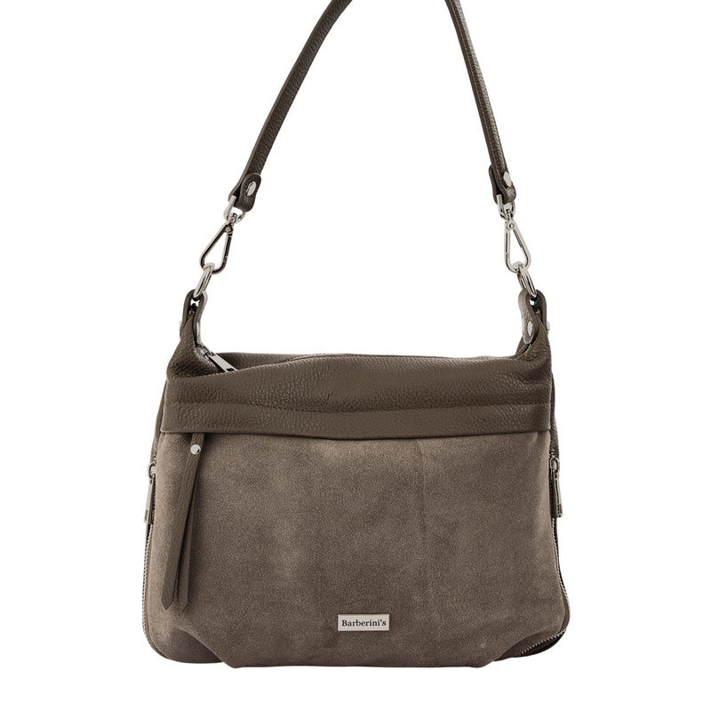 Skórzana torebka z zamszowym akcentem - Beżowa ciemna