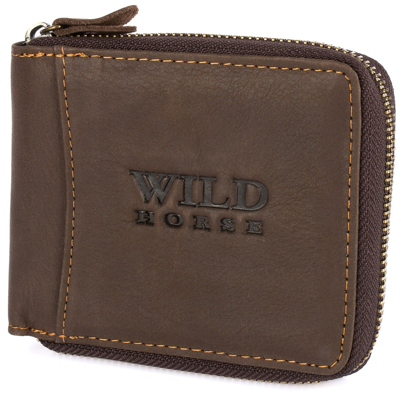 Portfel skórzany męski zasuwany duży RFiD poziomy Wild Horse H02