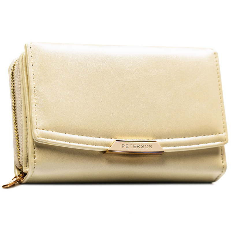 Portfel damski ze skóry ekologicznej w kolorze ecru, wyposażony w system RFID - Peterson