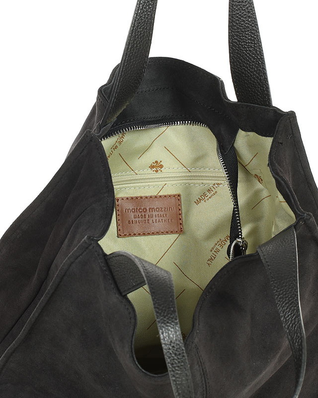Czarna torba zamszowa ze skóry typu shopper - MARCO MAZZINI
