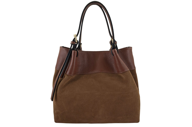 Elegancka torebka damska z naturalnego zamszu - Brązowa