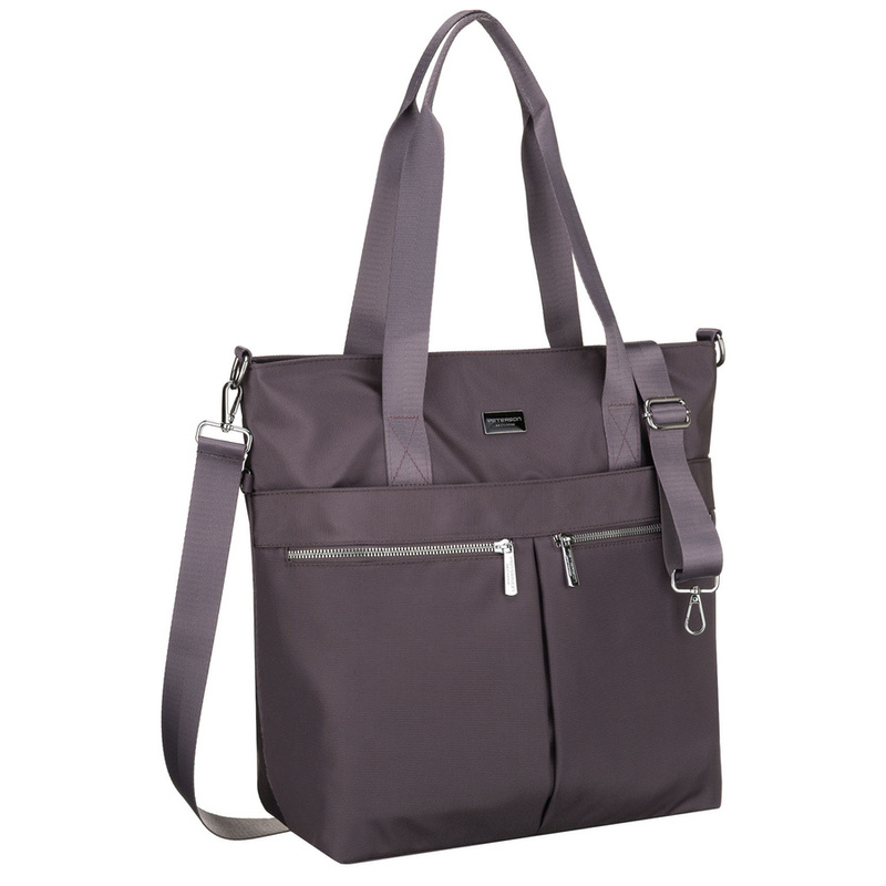 Jednokomorowa shopperka damska z poliestru w szarym kolorze wyposażona w dopinany, regulowany pasek - Peterson