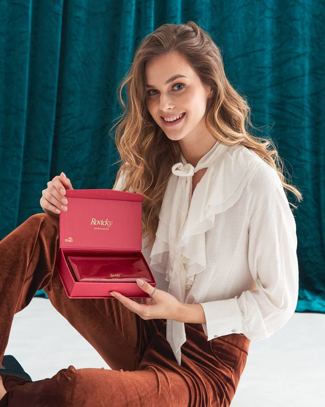 Rovicky portfel damski skóra naturalna lakierowana portmonetka duża RFID