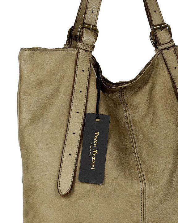 Torebka damska shopper z regulacją rączek skóra old pelle - MARCO MAZZINI beż taupe