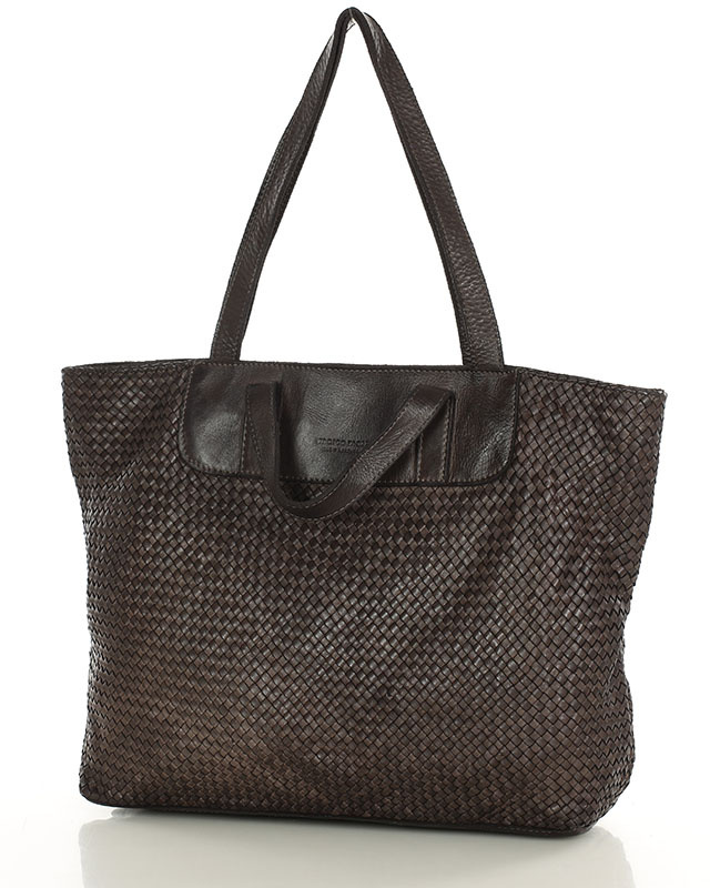 Torba damska pleciona shopper & shoulder leather bag - MARCO MAZZINI brąz caffe