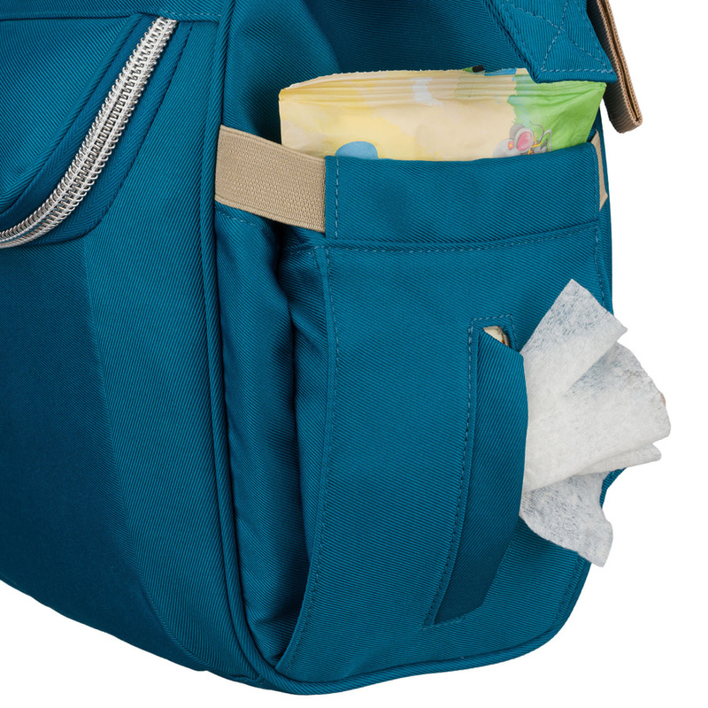 Plecak mommy-bag wykonany z poliestru w turkusowym kolorze, zamykany suwakiem - Peterson