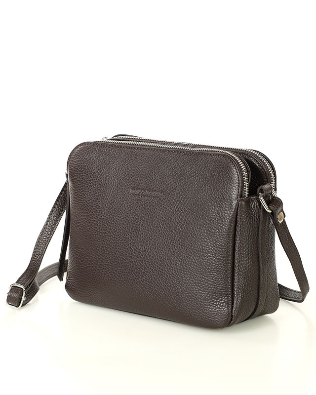 Torebka skórzana crossbody listonoszka dwie komory - MARCO MAZZINI ciemny brąz