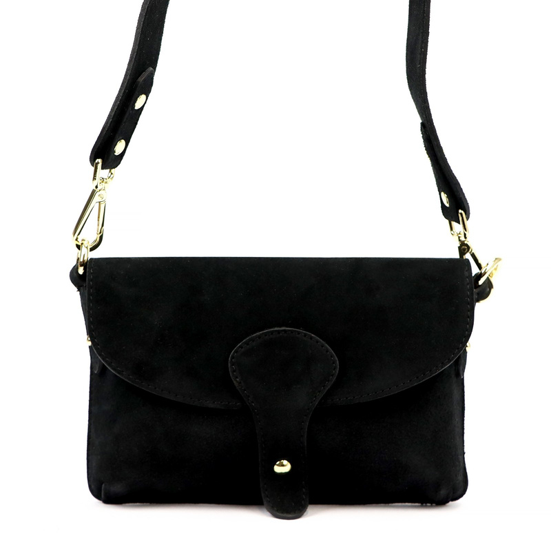 Vera Pelle damska listonoszka na ramię skóra naturalna torebka zamszowa