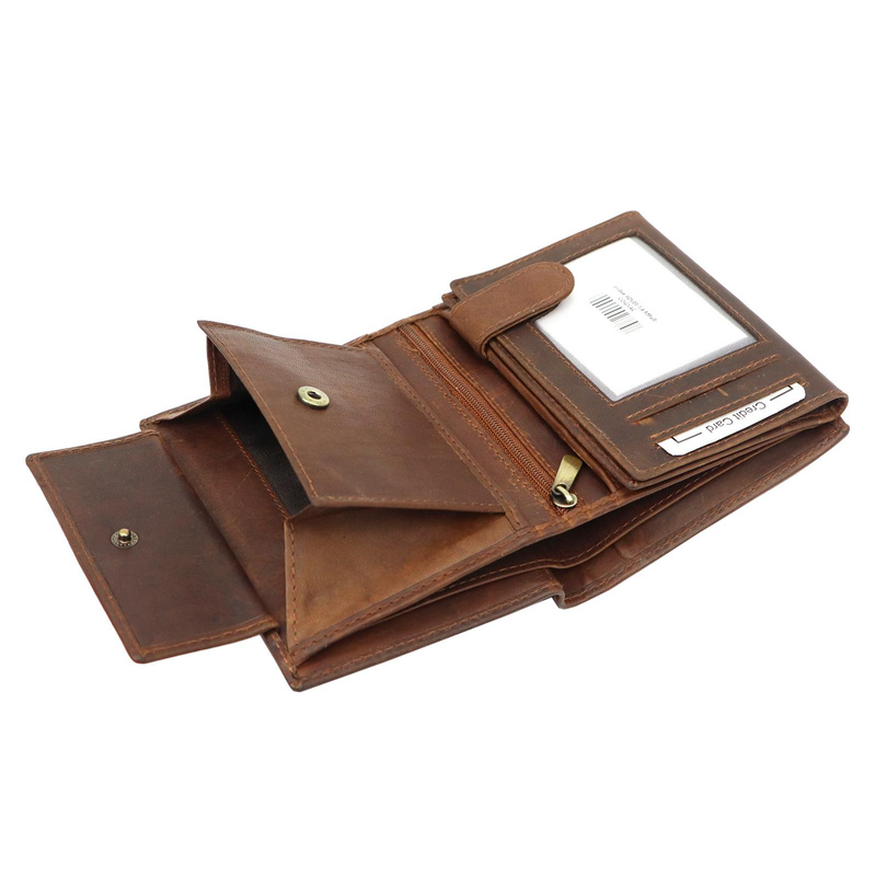 Rozbudowany pojemny pionowy składany skórzany męski portfel marki Nordee