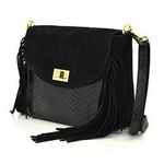 Zamszowa z frędzlami damska listonoszka skórzana