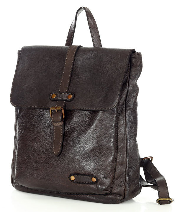 MARCO MAZZINI Miejski plecak skórzany w stylu old look handmade leather ciemny brąz caffe