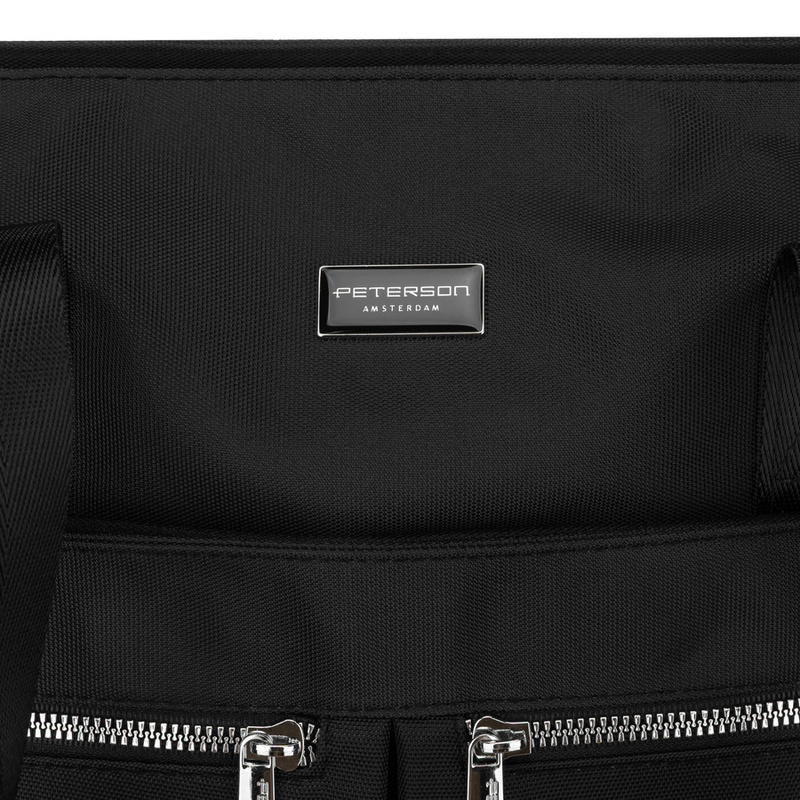 Jednokomorowa, czarna shopperka damska zamykana suwakiem - Peterson