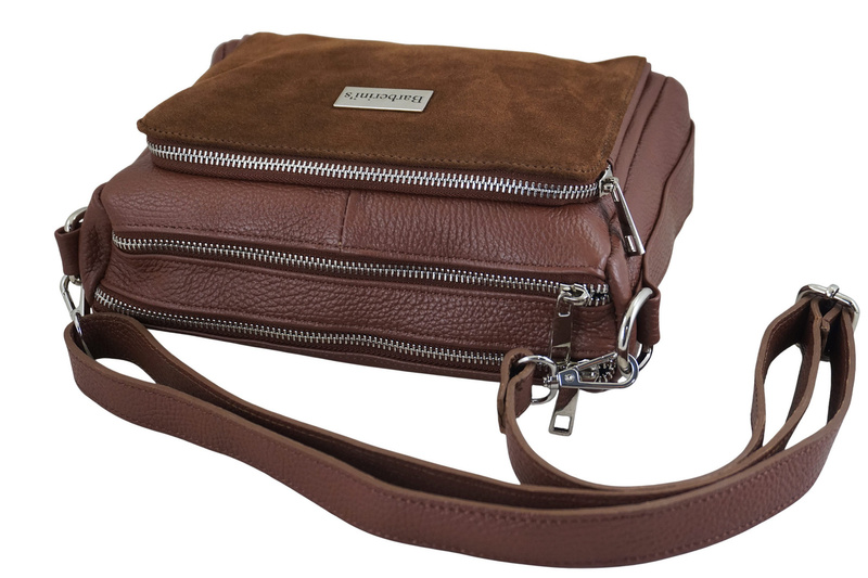 Codzienna torebka ze skóry naturalnej z zamszem - Brązowa