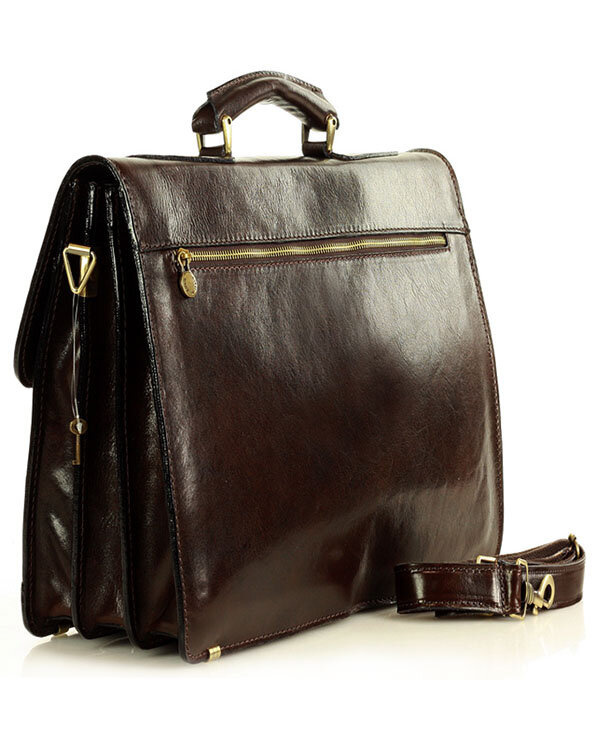 Teczka męska skórzana MARCO MAZZINI handmade - ROBERTO Classic ciemny brąz