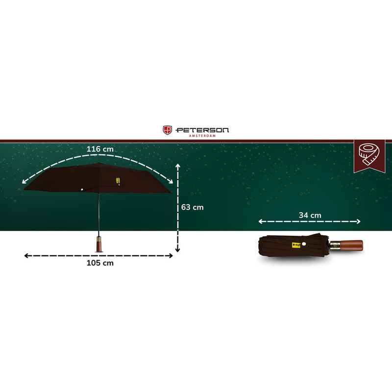 Duży, elegancki i składany parasol w brązowym kolorze - Peterson