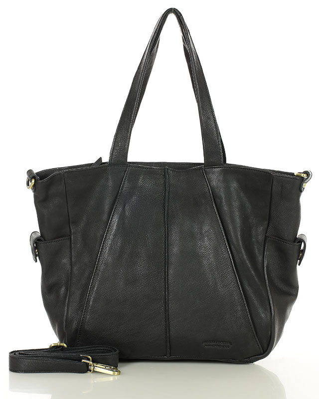 Miękka torebka skórzana shopperka na ramię - MARCO MAZZINI - czarna