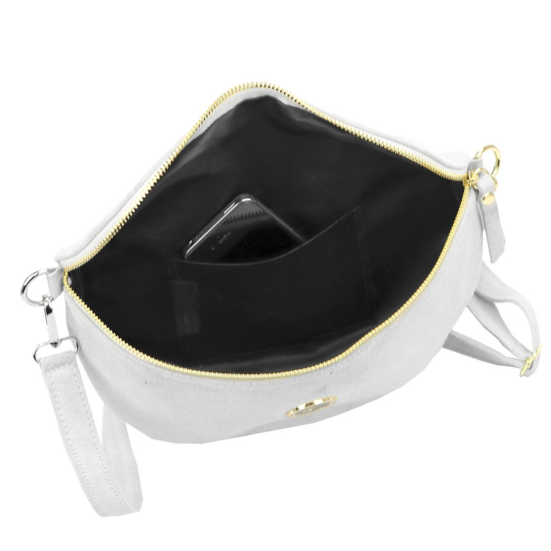 LOCCA Skórzana damska torebka przez ramię listonoszka nerka zamszowa