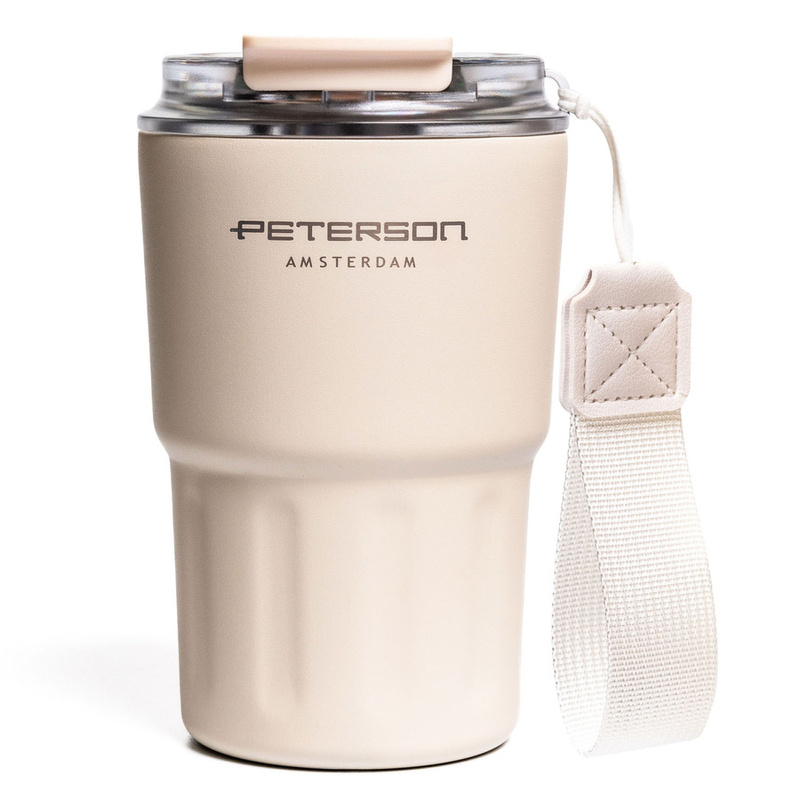 Kubek termiczny ze stali nierdzewnej w beżowym kolorze z podwójnymi ściankami - Peterson