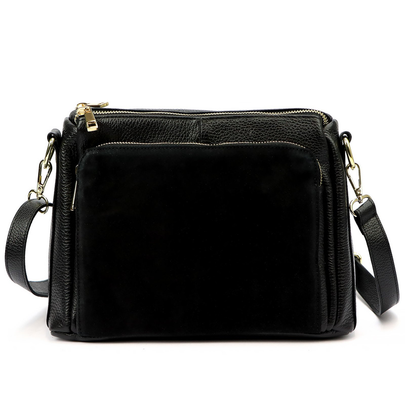 Luka damska listonoszka na ramię skóra naturalna dwie komory trzy kieszenie