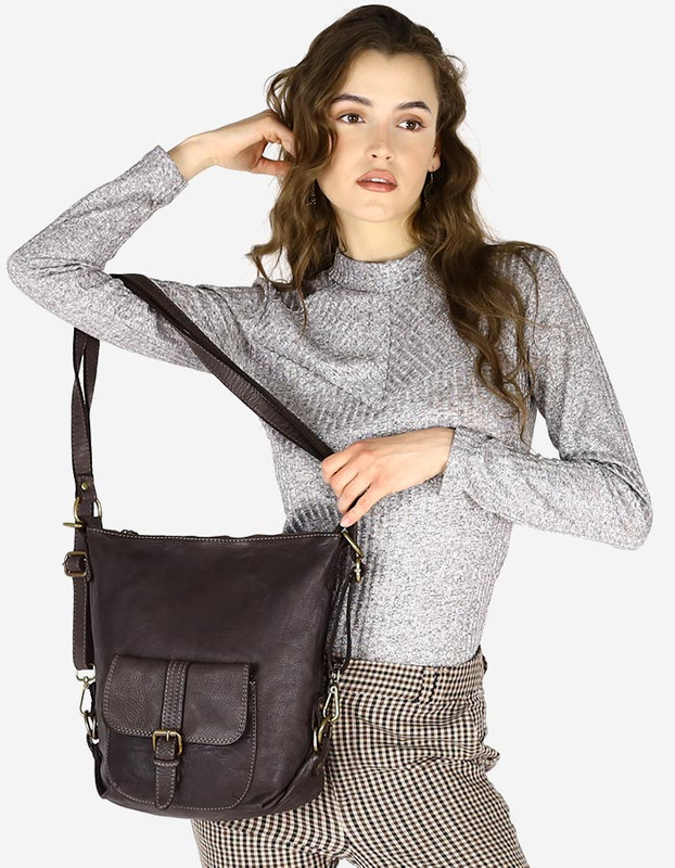 Torba skórzana dla wymagających z opcją plecak old school leather bag - MARCO MAZZINI ciemny brąz caffe