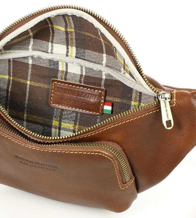 Torebka nerka na szerokim pasku skórzana premium pelle - MARCO MAZZINI brązowa