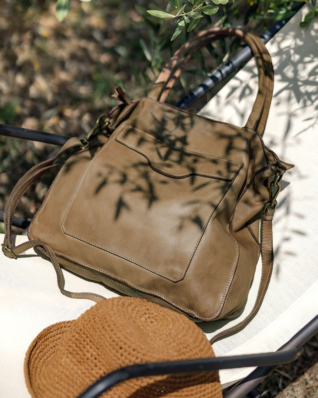 Torba shopper beżowa z kieszeniami skóra naturalna – MARCO MAZZINI