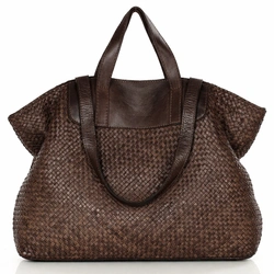 Torba damska pleciona shopper & shoulder leather bag - MAZZINI brąz caffe
