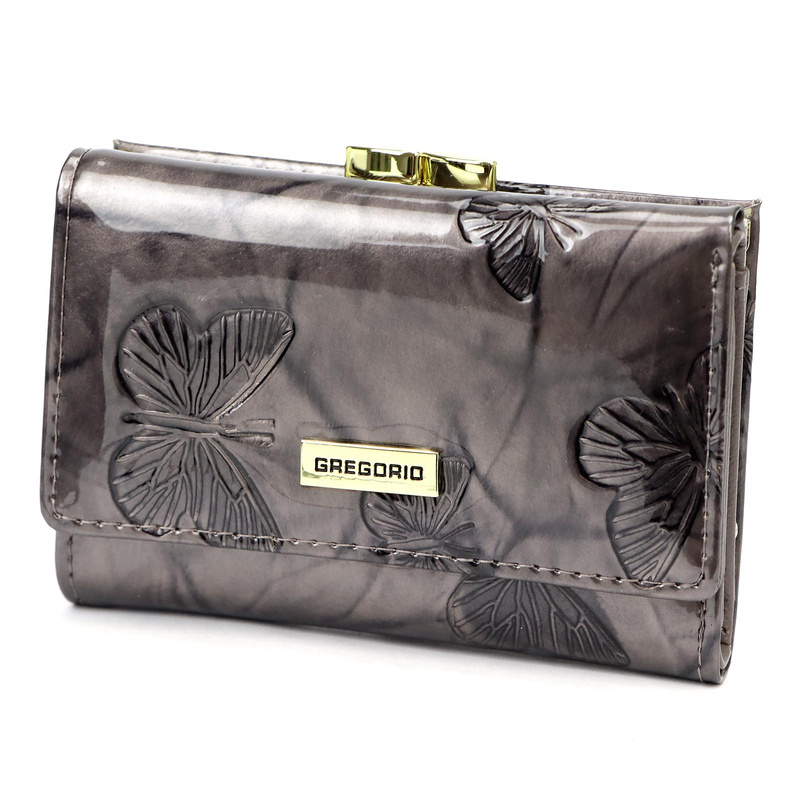 Gregorio damski portfel lakierowany skórzany pojemna portmonetka w motyle