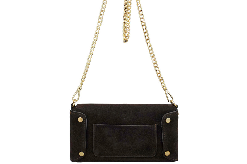 Zamszowa kopertówka na łańcuszku Barberinis - Brązowa ciemna