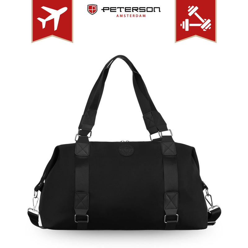 Damska torba treningowa z poliestru w czarnym kolorze zamykana suwakiem - Peterson