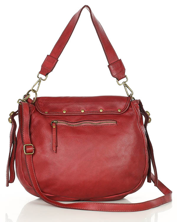Marco Mazzini Torebka classic saddle bag ze skóry naturalnej na ramie czerwony